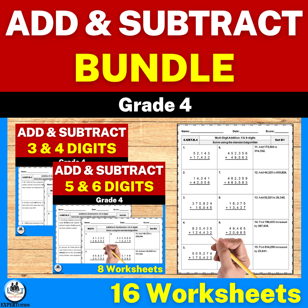 Multi Digit Addition and Subtraction Worksheets Bundle ExperTuition