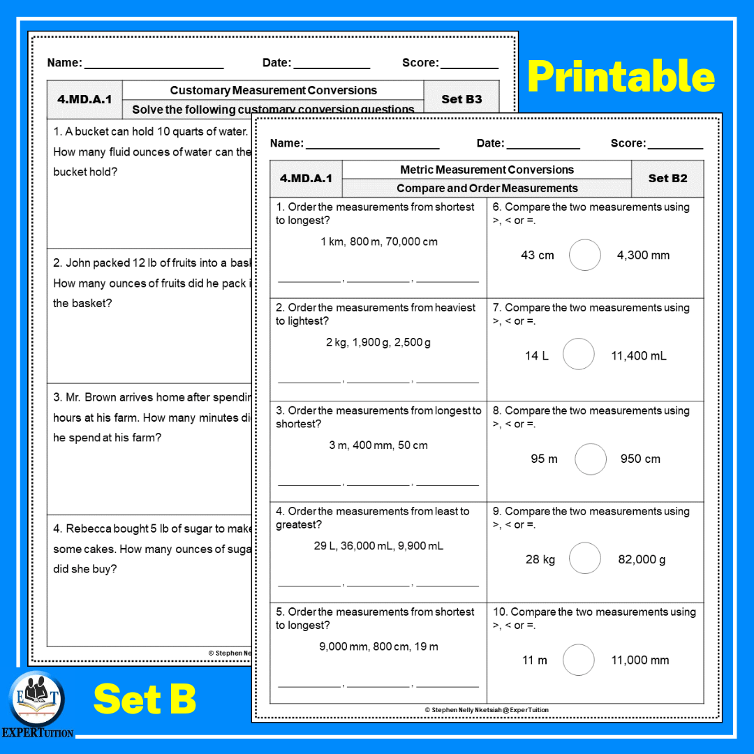 4th Grade Measurement Conversion Worksheets - ExperTuition