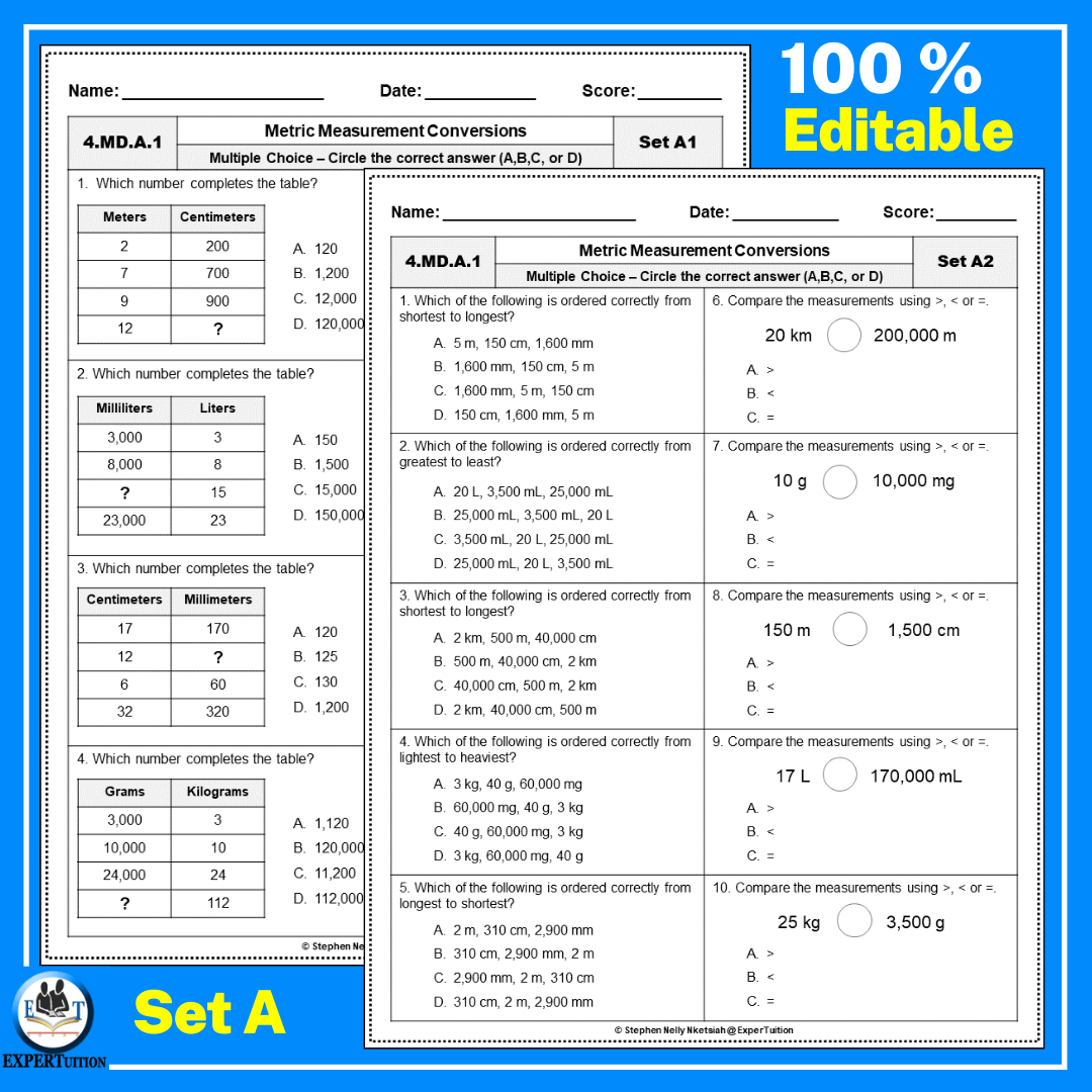 4th Grade Metric Conversion Worksheets ExperTuition