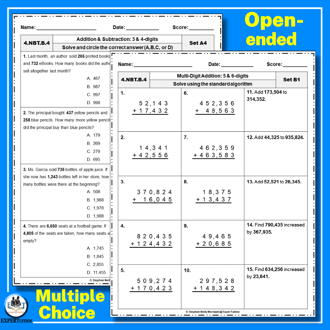 Addition Subtraction Multiplication Division Worksheets ExperTuition