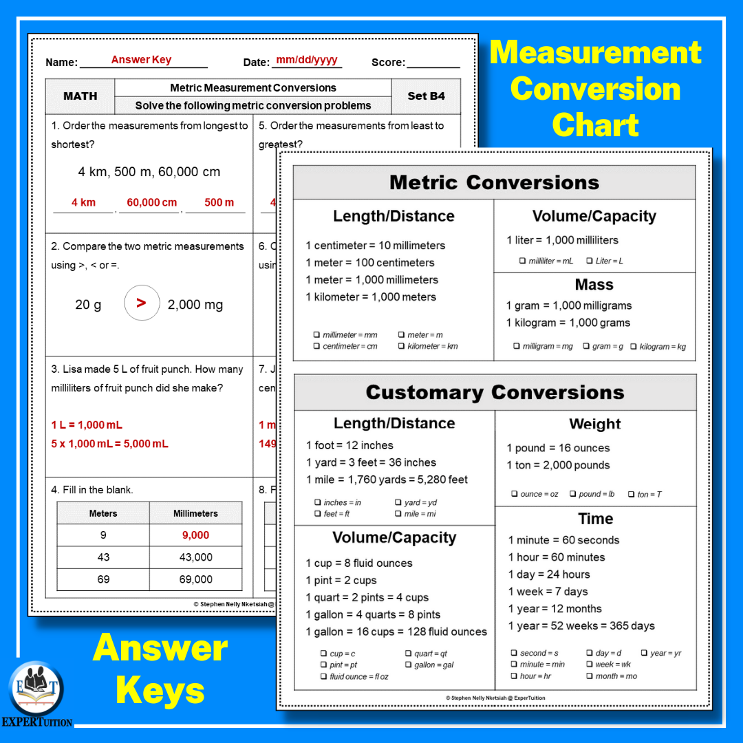 Metric System Measurement Conversion Worksheets - ExperTuition