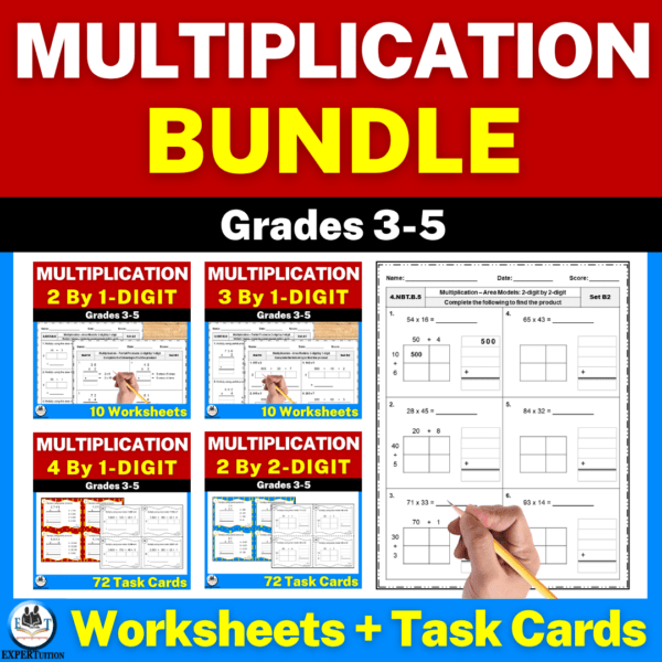 4th grade multi-digit multiplication worksheets, task cards
