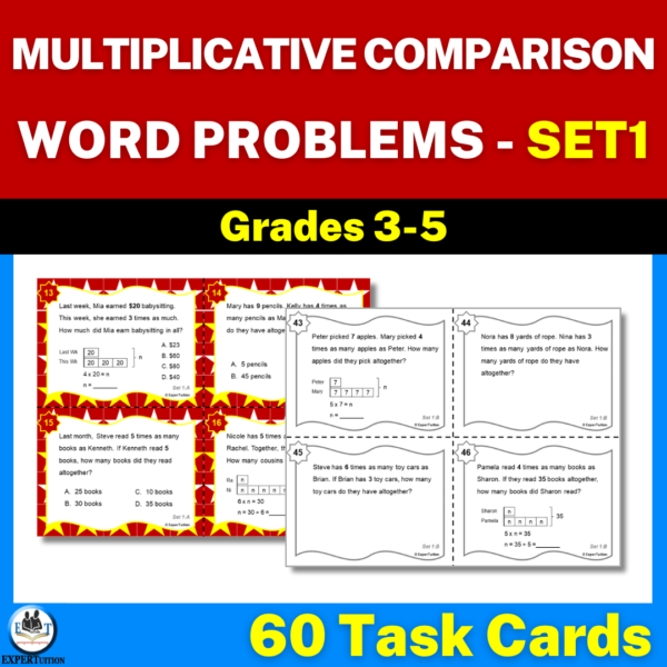 multiplicative comparison word problems 4th grade task cards