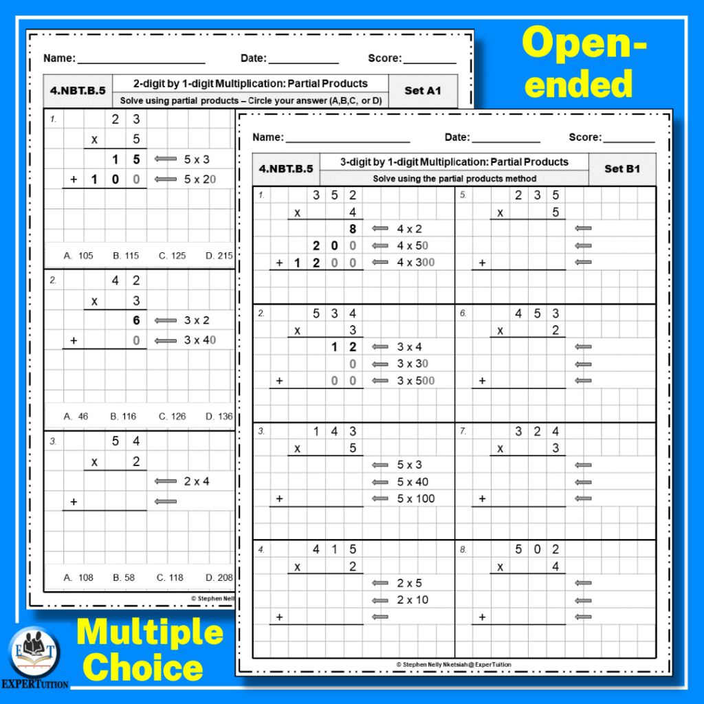 Partial Products Multiplication Worksheets Bundle ExperTuition