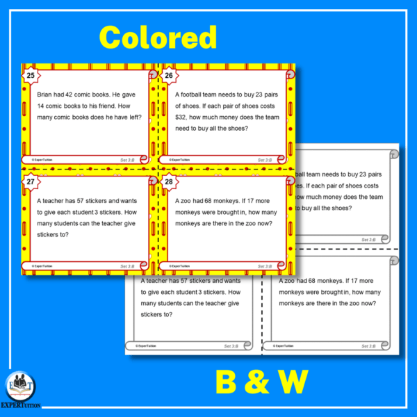 one step word problems task cards grades 3,4,5