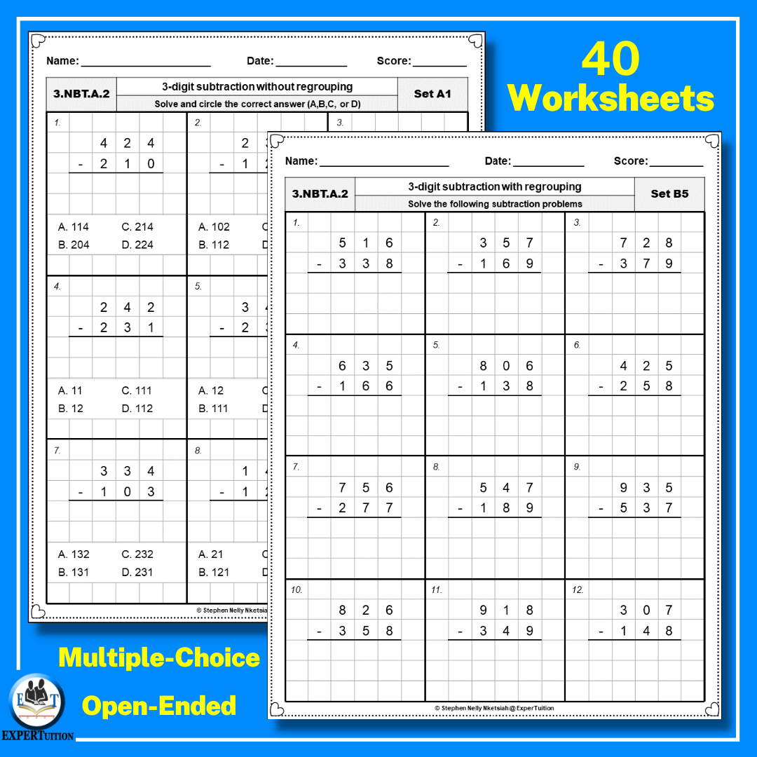 Math Multi-Step Word Problems Task Cards 3rd Grade 3.NBT.1