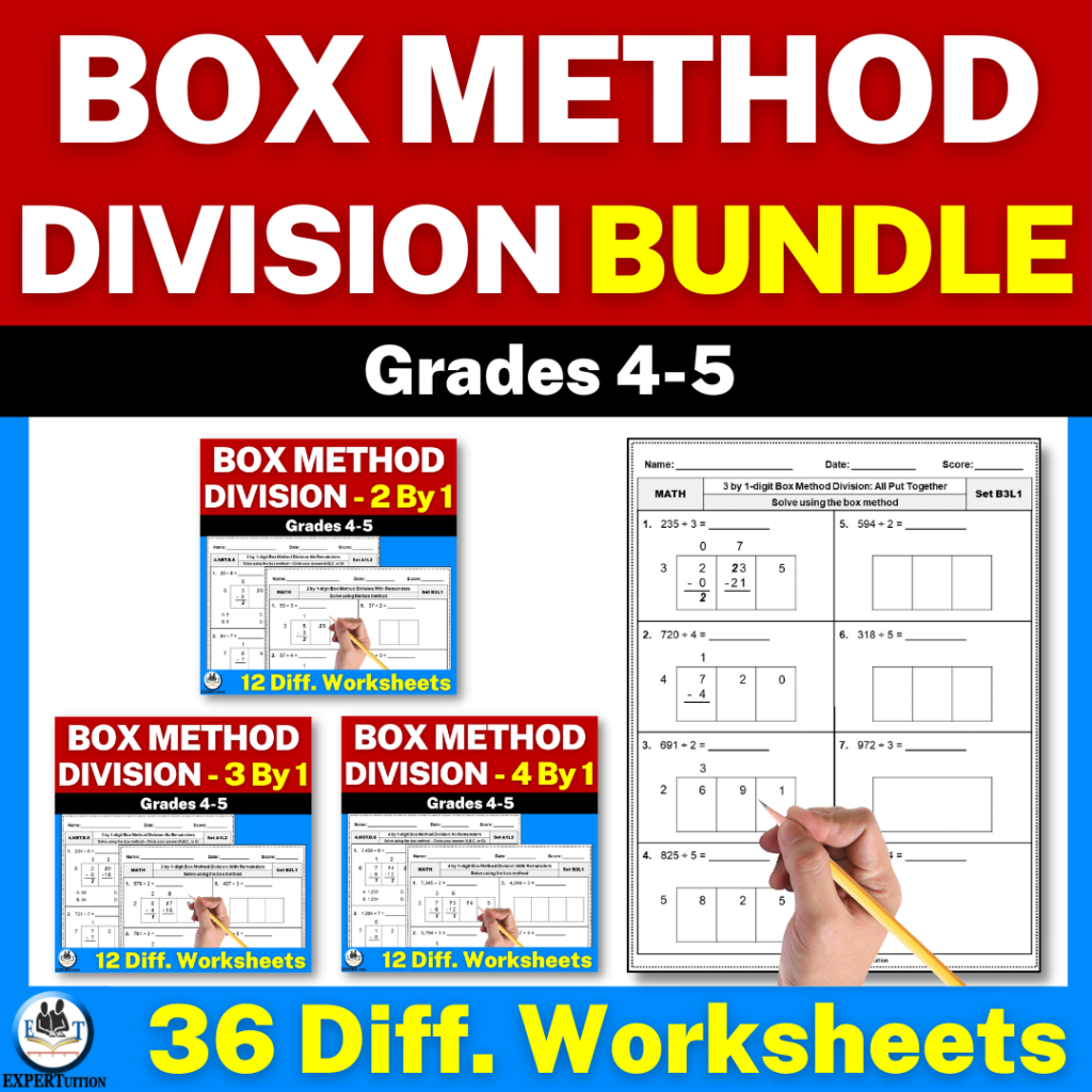 Box Method Division Worksheets For 4th Grade Bundle Expertuition