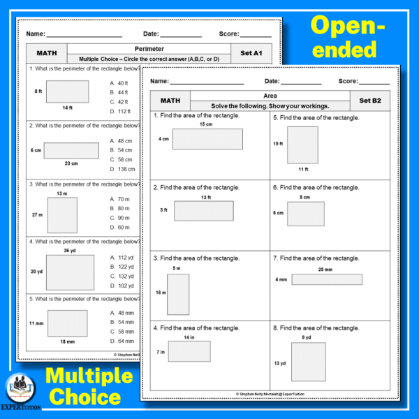 3rd 4th 5th grade area and perimeter worksheets