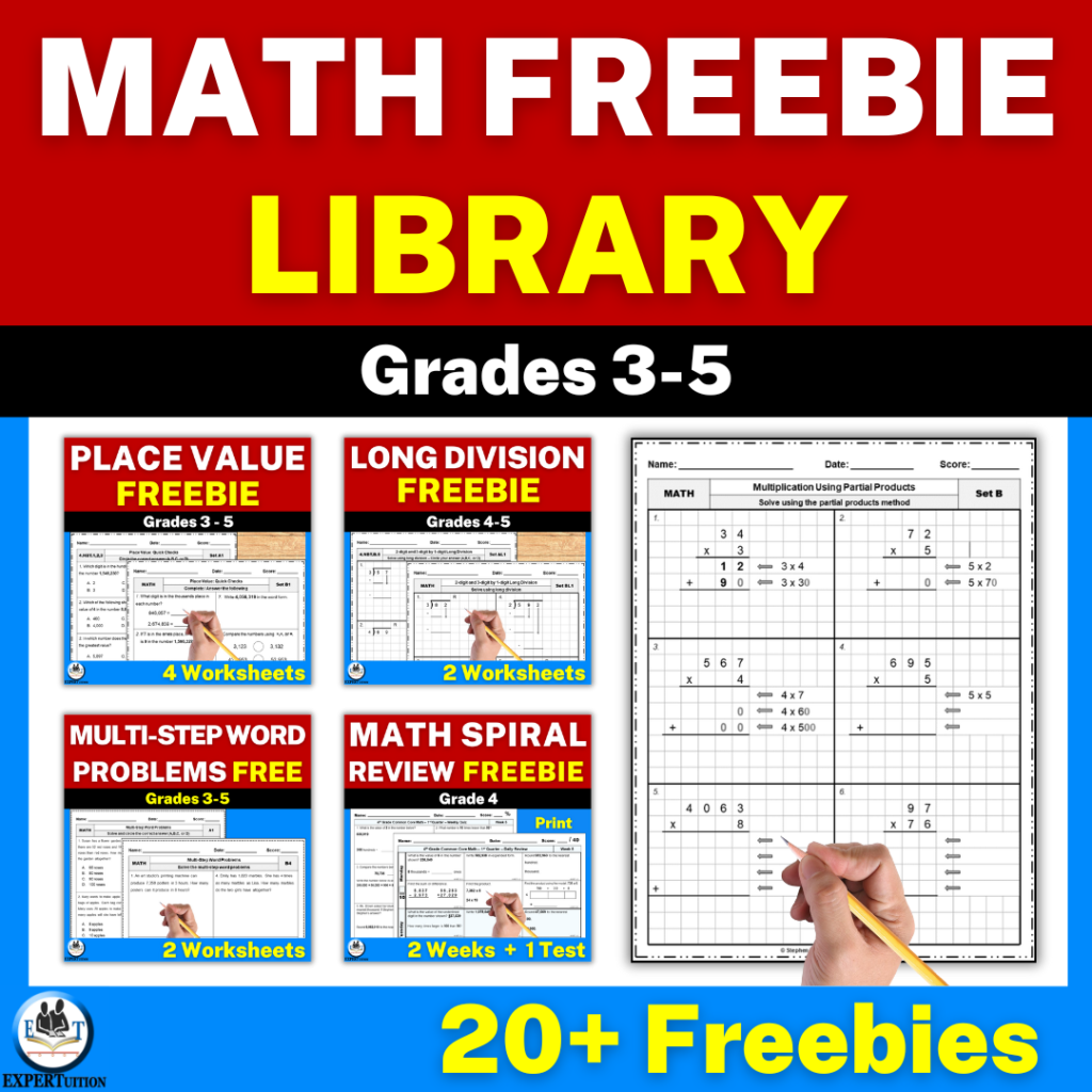 ExperTuition grade 3 to grade 5 math freebie library