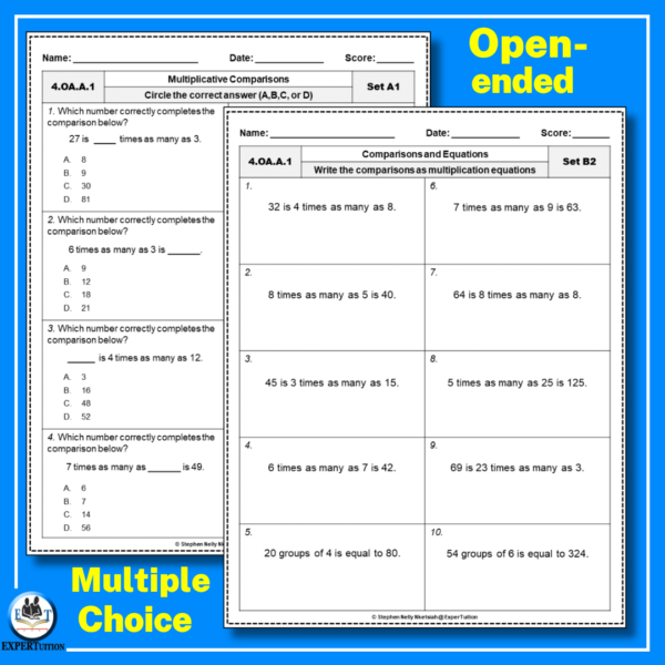 multiplicative comparison worksheets 4th grade