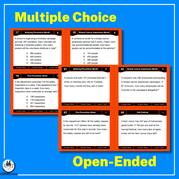 one-step multi-step word problems with October themes task cards