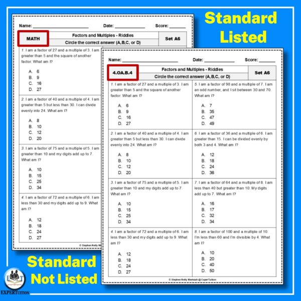 factors and multiples worksheets 4th, 5th, and 6th