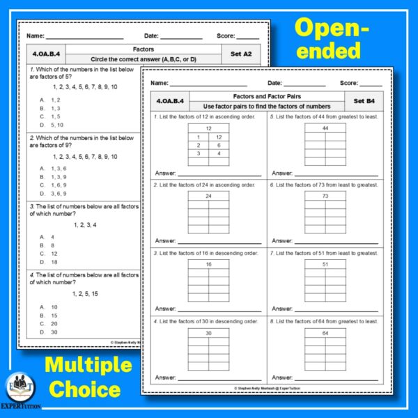 factors and multiples worksheets 4th, 5th, and 6th grades